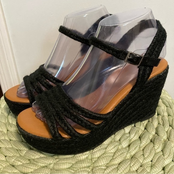NWOB Sbicca Black Jute Platform Espadrilles Wedge Boho Sandals - Picture 1 of 8